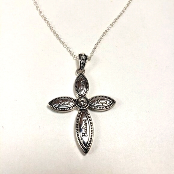 Elegant Silver Cross Pendant Necklace with Matching Earrings – Christian Jewelry - Picture 3 of 12